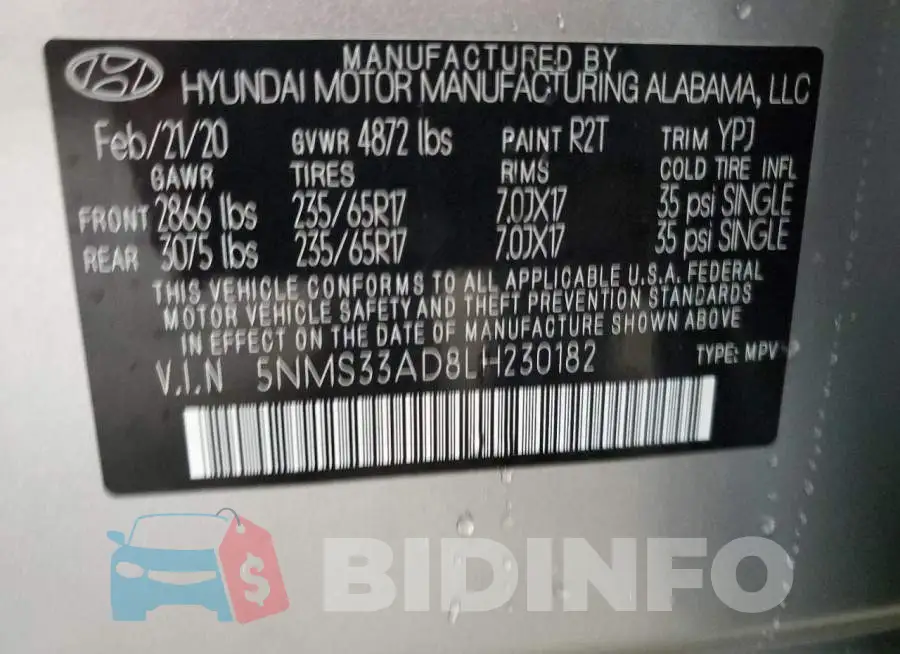 5NMS33AD8LH230182 Photo# 13