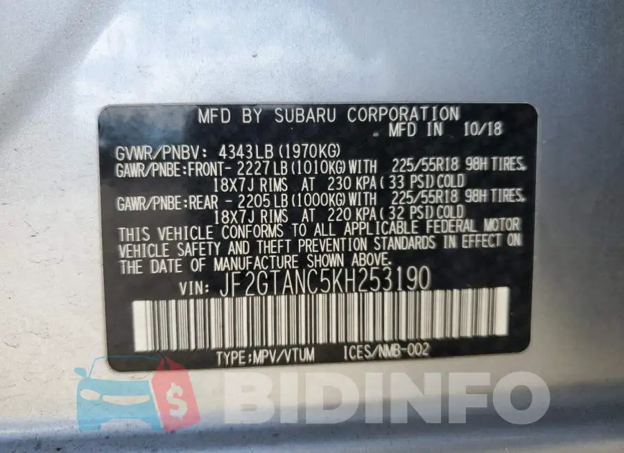 JF2GTANC5KH253190 Photo# 13