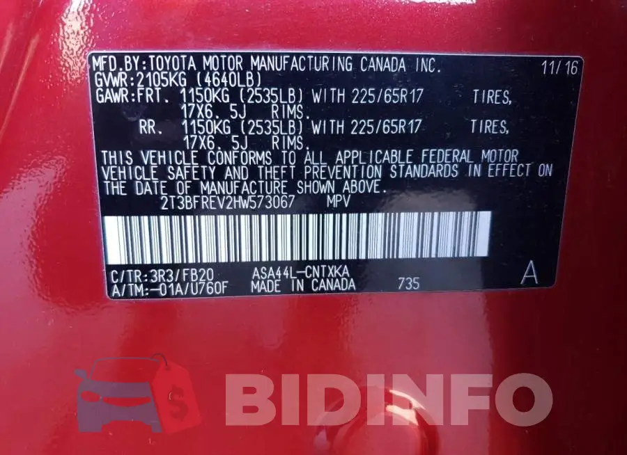 2T3BFREV2HW573067 Photo# 13
