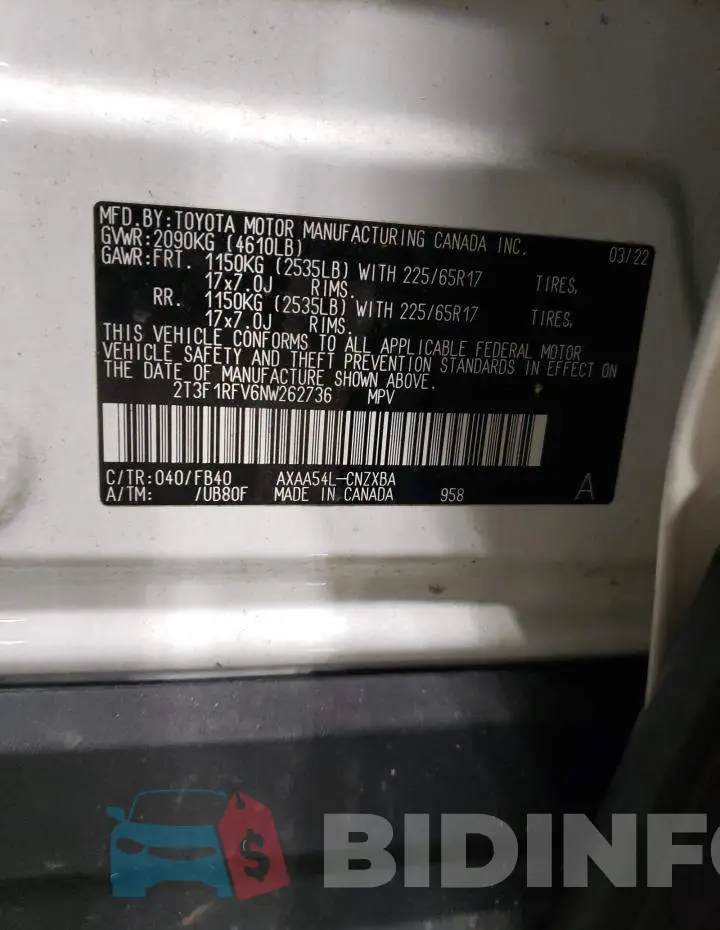 2T3F1RFV6NW262736 Photo# 14