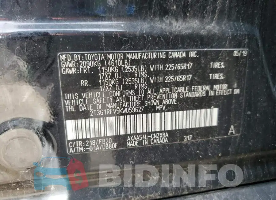 2T3G1RFV5KW059627 Photo# 13