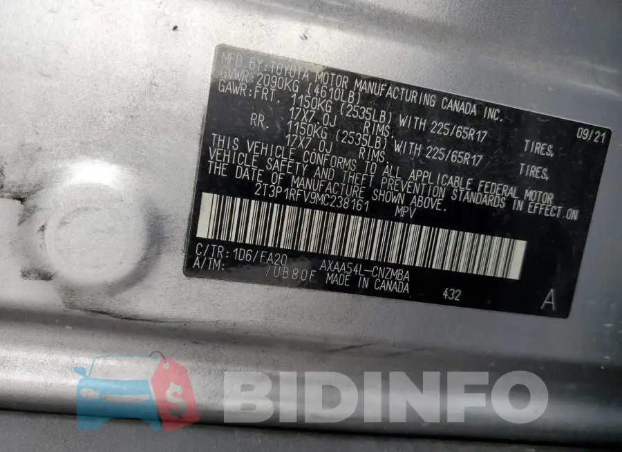 2T3P1RFV9MC238161 Photo# 13