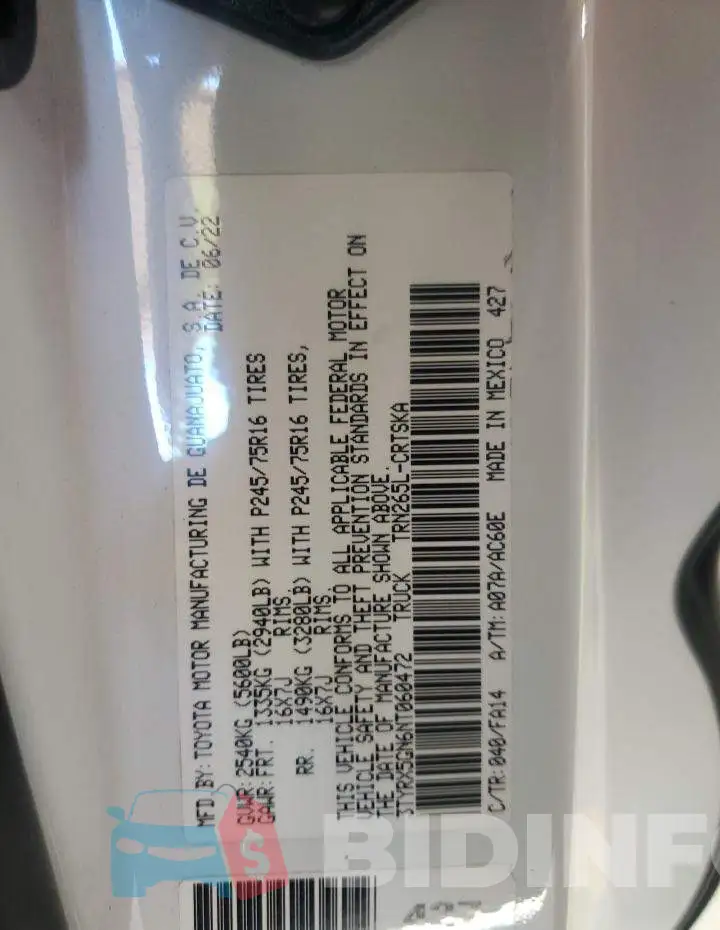 3TYRX5GN6NT060472 Photo# 12