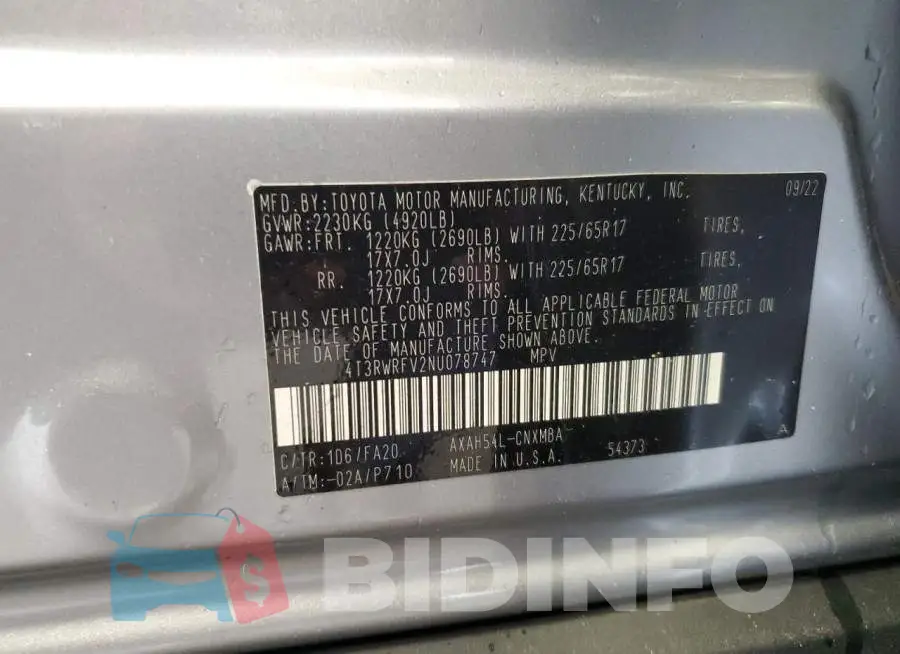 4T3RWRFV2NU078747 Photo# 14