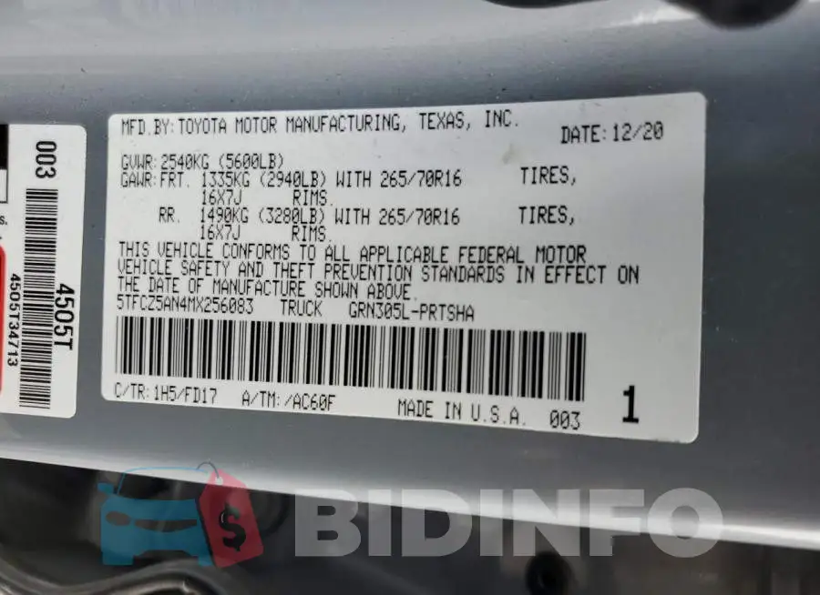 5TFCZ5AN4MX256083 Photo# 12