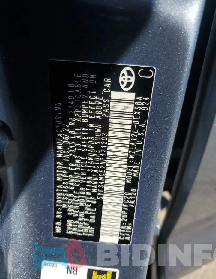 5YFS4MCE2NP121203 Photo# 12