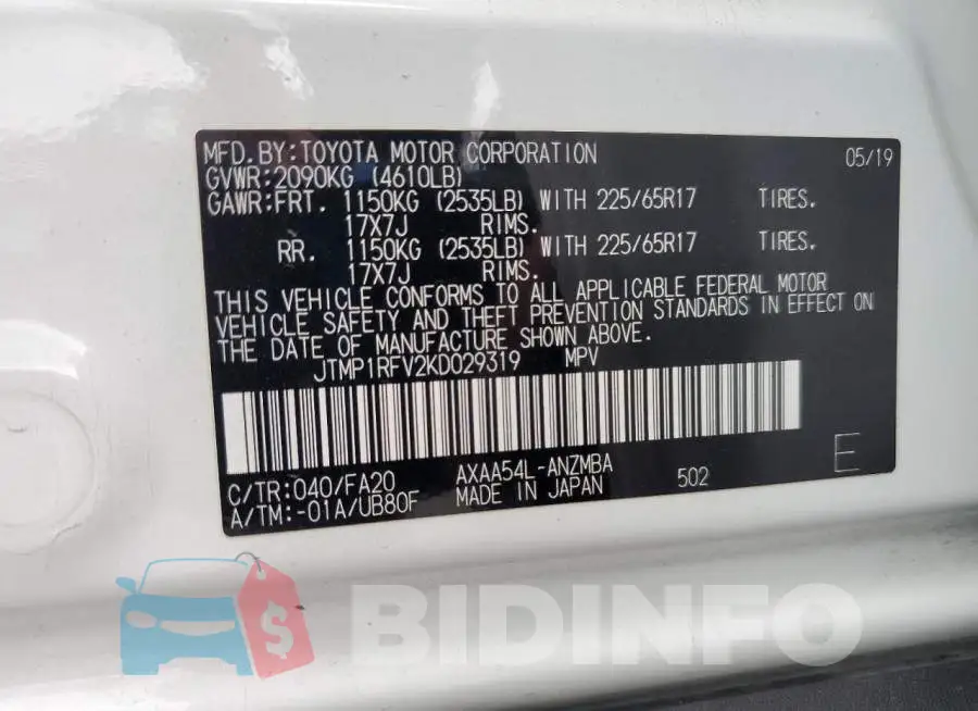 JTMP1RFV2KD029319 Photo# 13