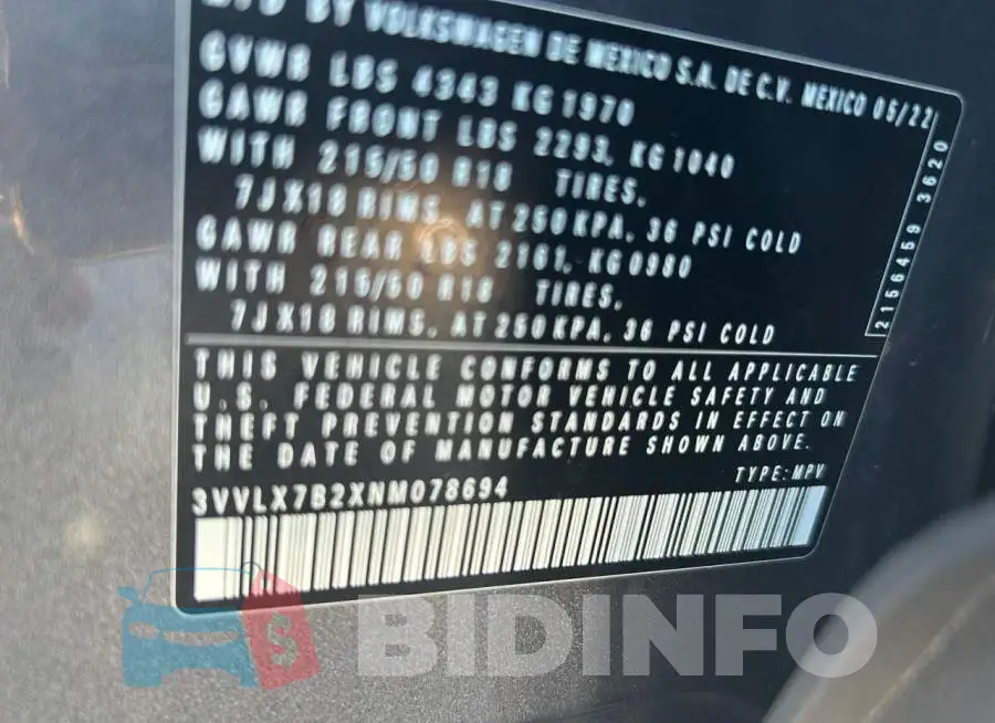 3VVLX7B2XNM078694 Photo# 10