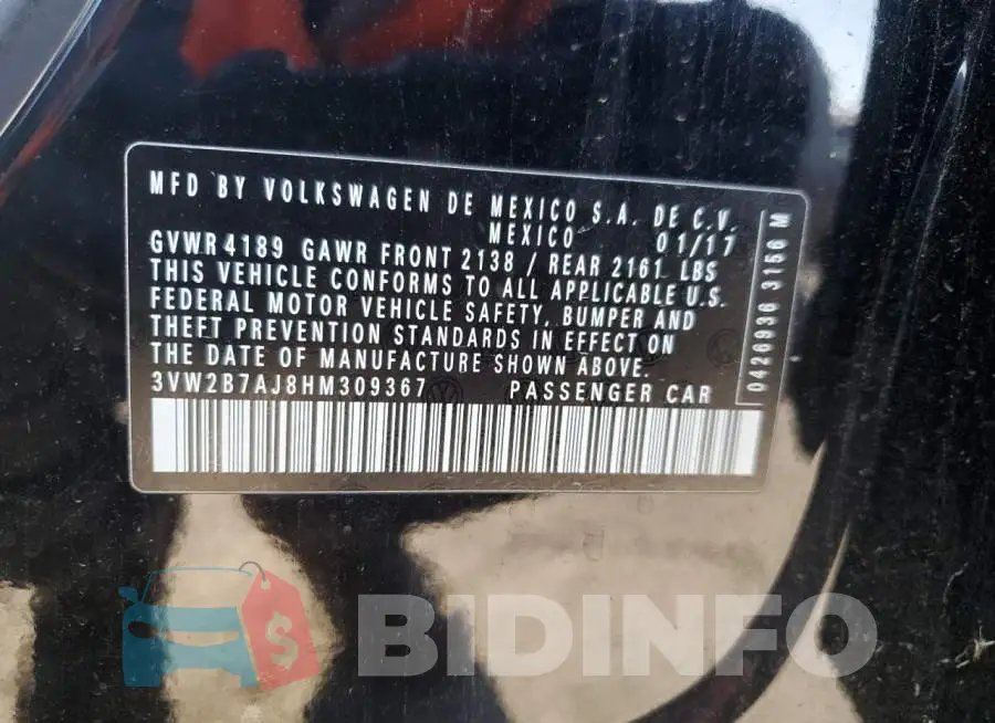3VW2B7AJ8HM309367 Photo# 12