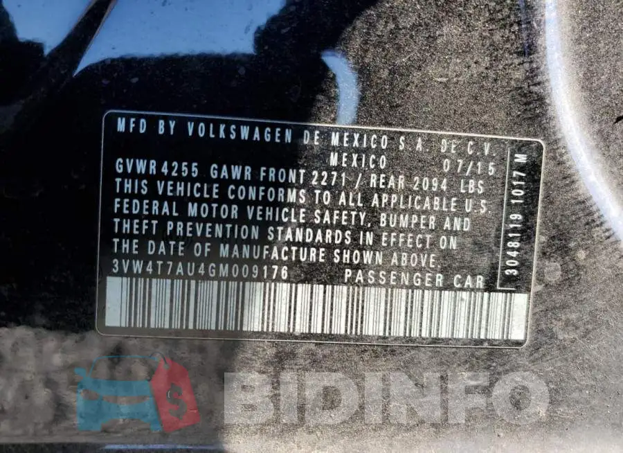 3VW4T7AU4GM009176 Photo# 12