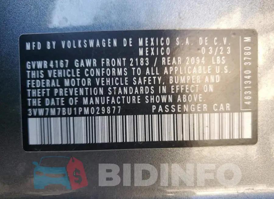 3VW7M7BU1PM029877 Photo# 13