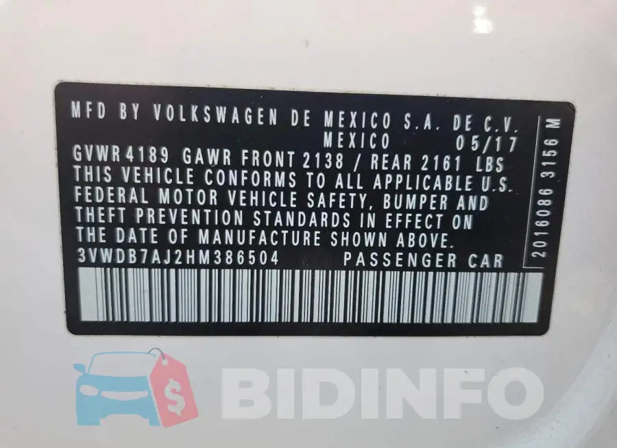 3VWDB7AJ2HM386504 Photo# 12