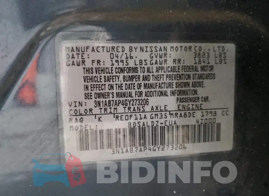 3N1AB7AP4GY273206 Photo# 12