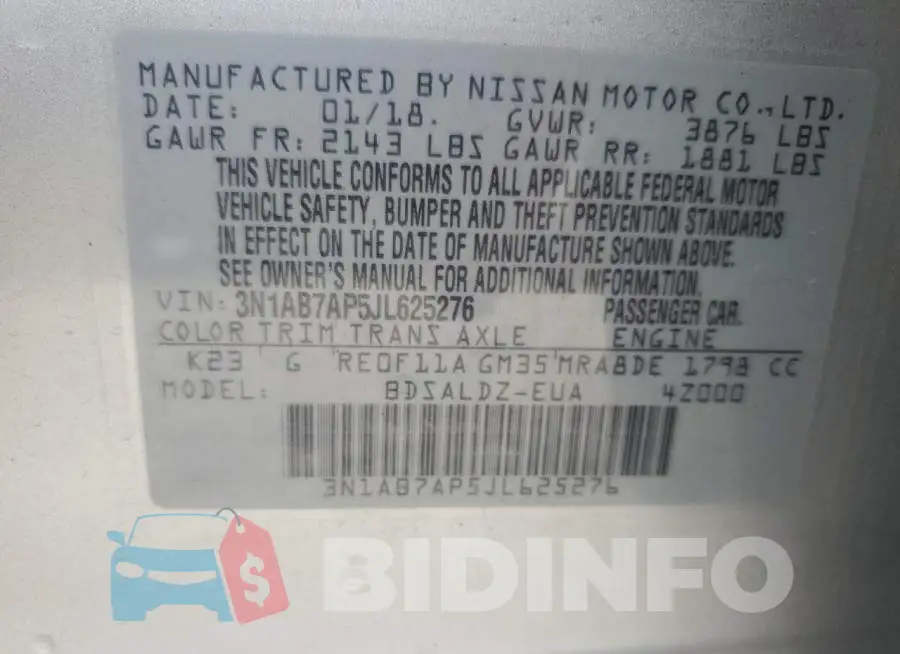 3N1AB7AP5JL625276 Photo# 12