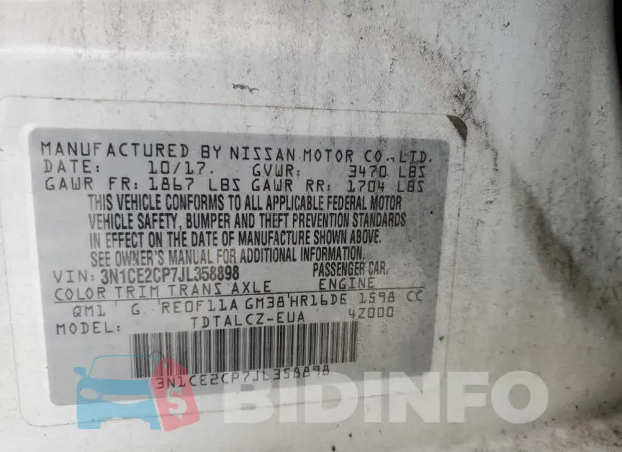 3N1CE2CP7JL358898 Photo# 12