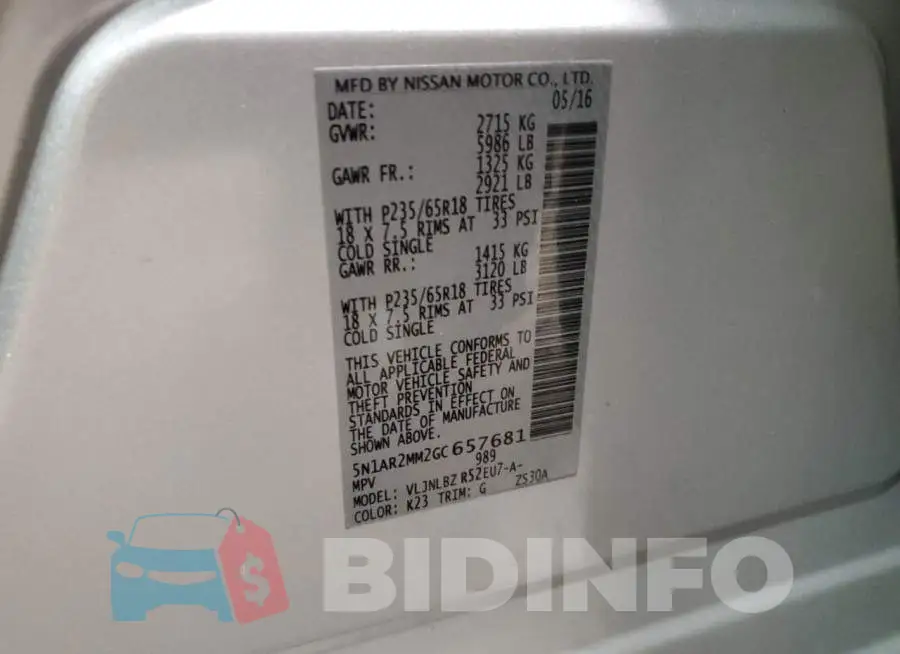 5N1AR2MM2GC657681 Photo# 13