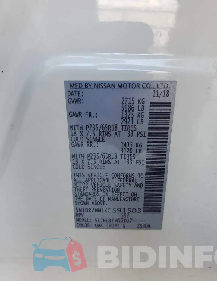 5N1DR2MM1KC591503 Photo# 13