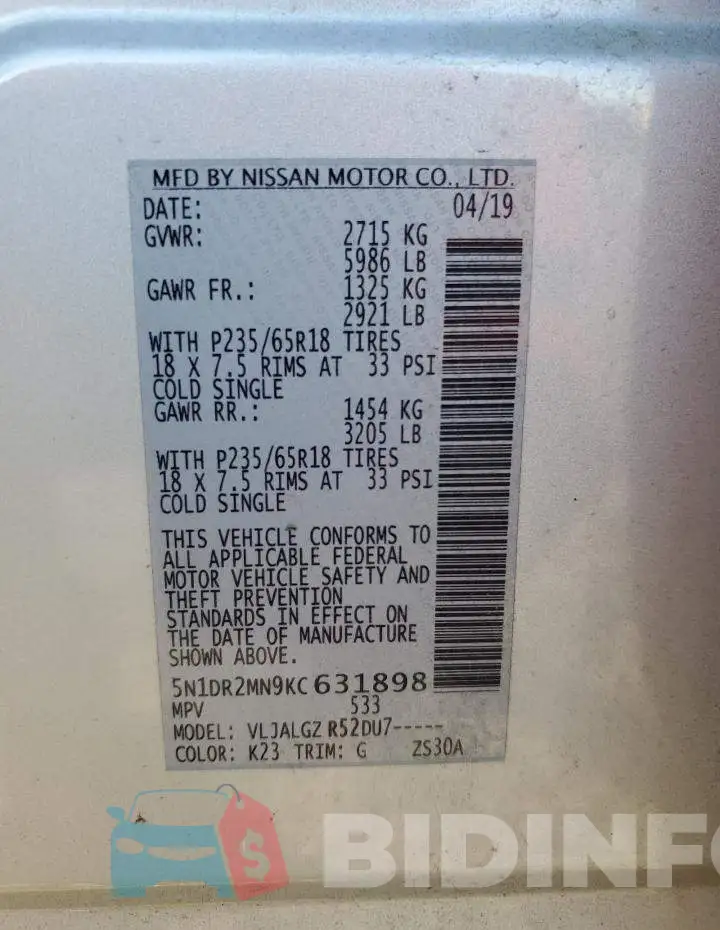 5N1DR2MN9KC631898 Photo# 13