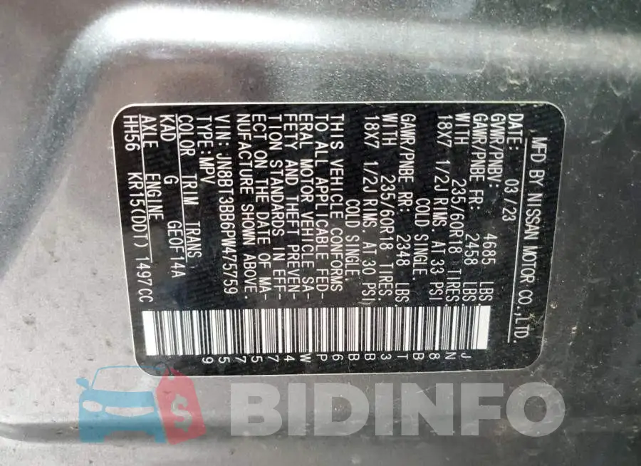 JN8BT3BB6PW475759 Photo# 14
