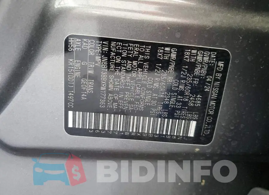 JN8BT3BBXRW177363 Photo# 14