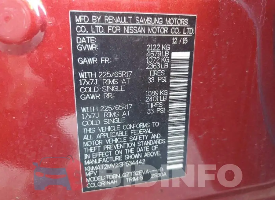 KNMAT2MV2GP634442 Photo# 13