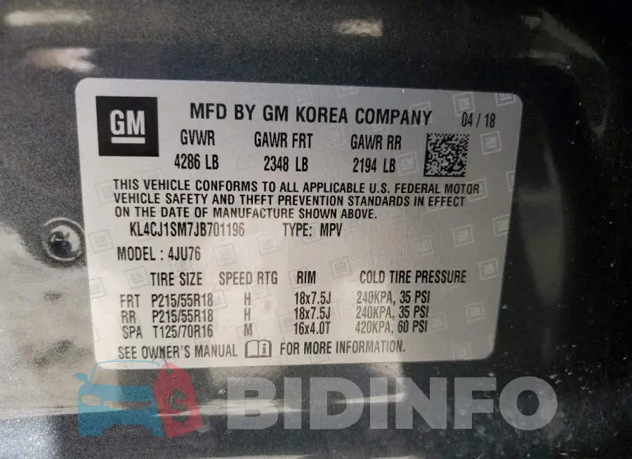 KL4CJ1SM7JB701196 Photo# 14