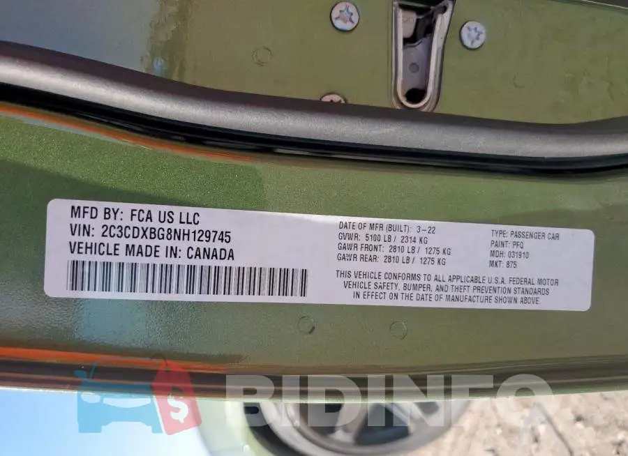 2C3CDXBG8NH129745 Photo# 13