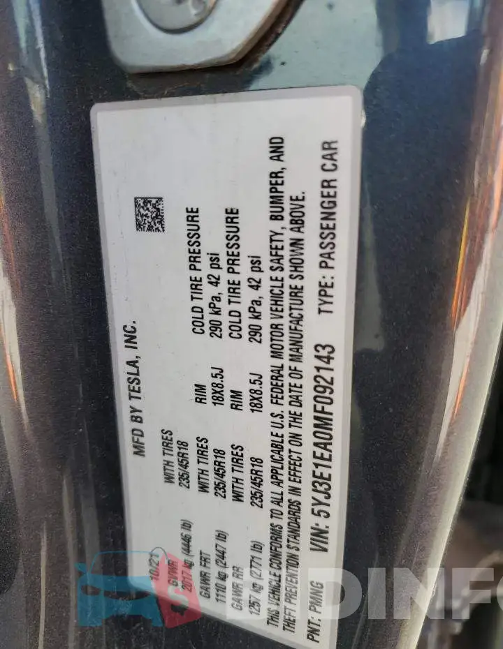 5YJ3E1EA0MF092143 Photo# 12