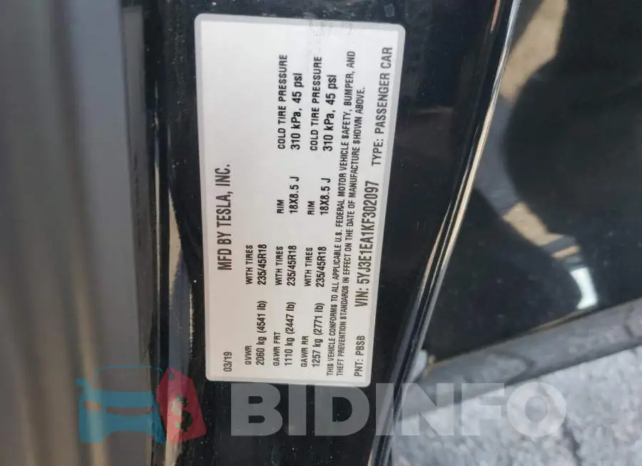 5YJ3E1EA1KF302097 Photo# 12