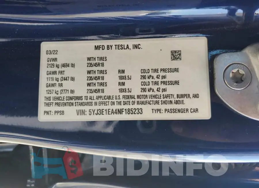 5YJ3E1EA4NF185233 Photo# 13