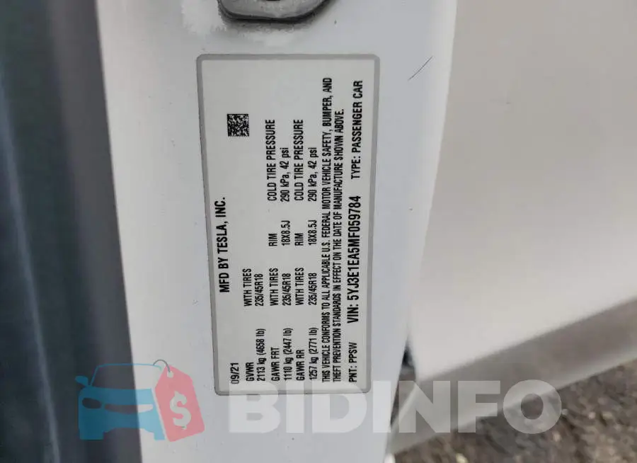 5YJ3E1EA5MF059784 Photo# 13
