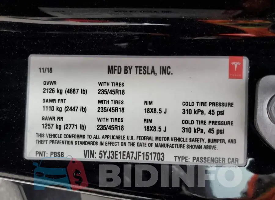 5YJ3E1EA7JF151703 Photo# 12