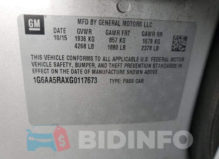 1G6AA5RAXG0117673 Photo# 12