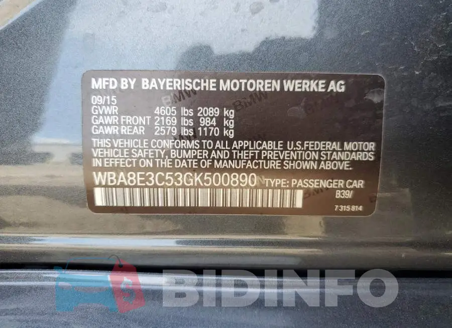 WBA8E3C53GK500890 Photo# 12