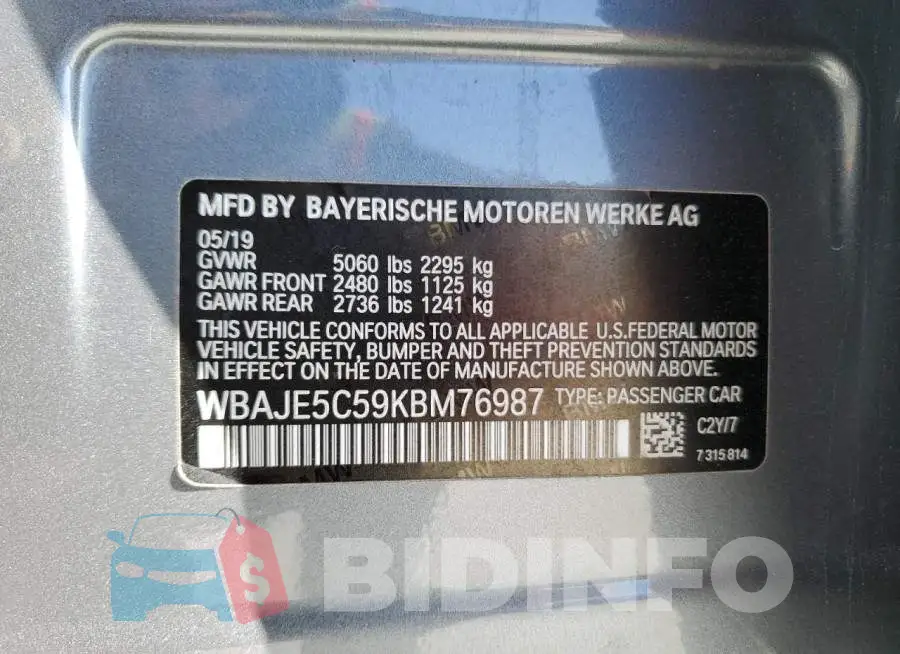 WBAJE5C59KBM76987 Photo# 13