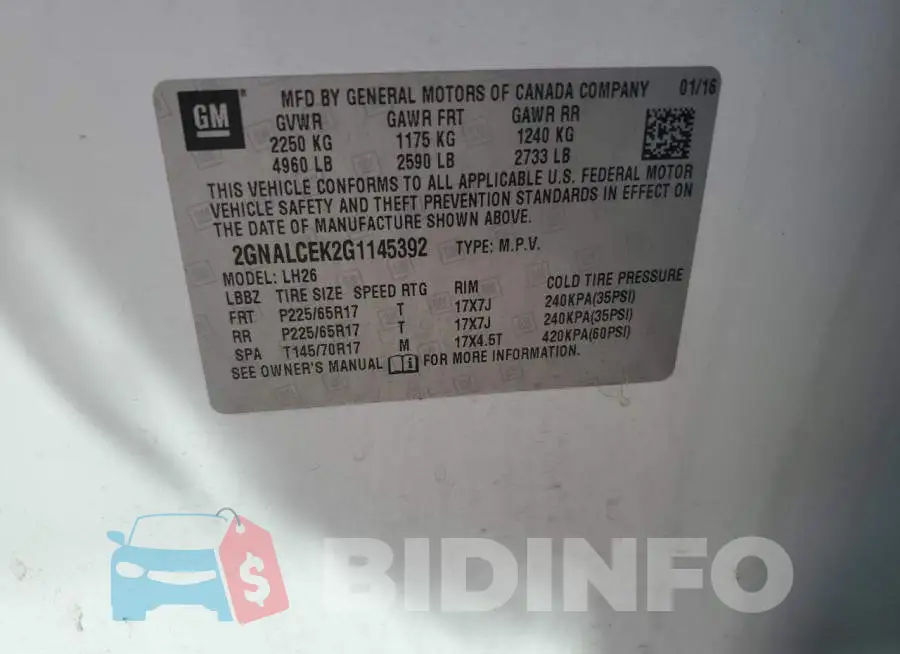 2GNALCEK2G1145392 Photo# 12