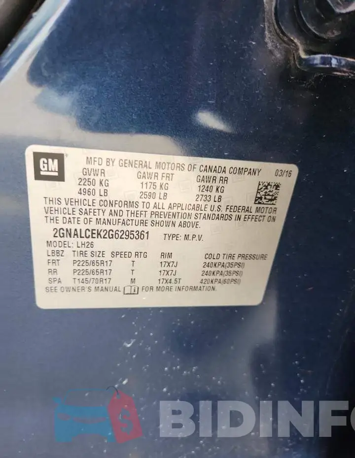2GNALCEK2G6295361 Photo# 13