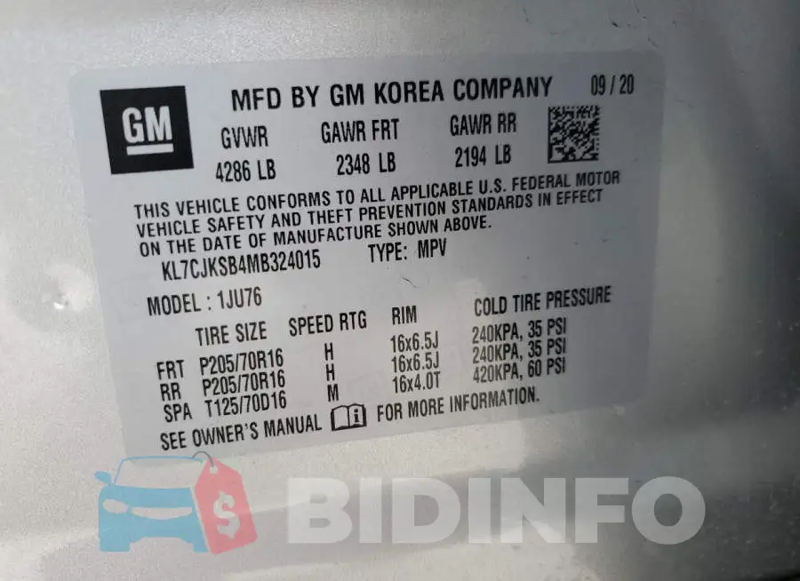 KL7CJKSB4MB324015 Photo# 14