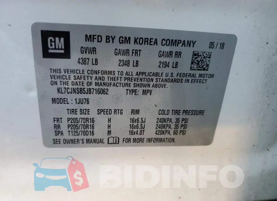 KL7CJNSB5JB716062 Photo# 13