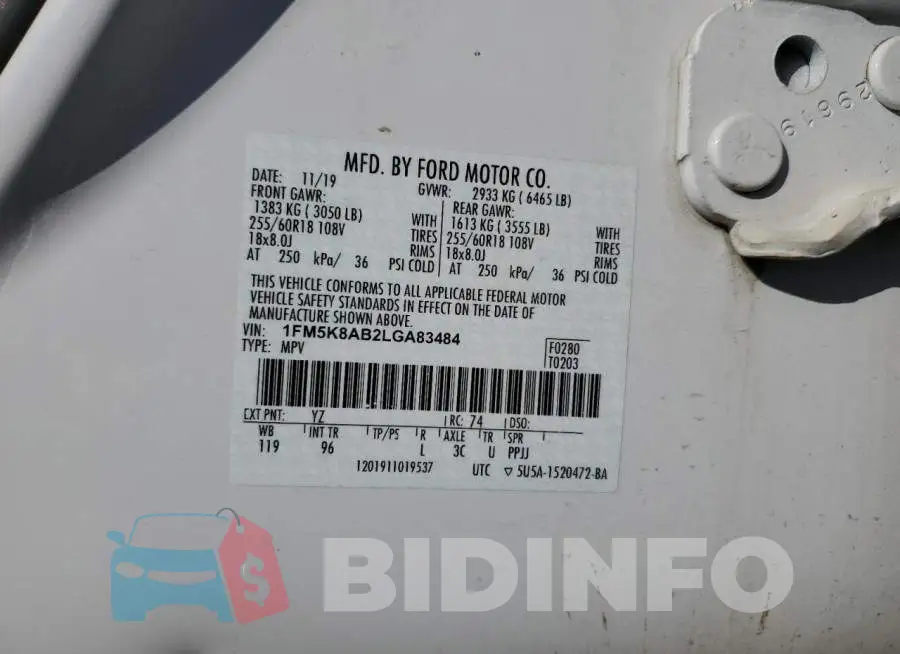 1FM5K8AB2LGA83484 Photo# 14