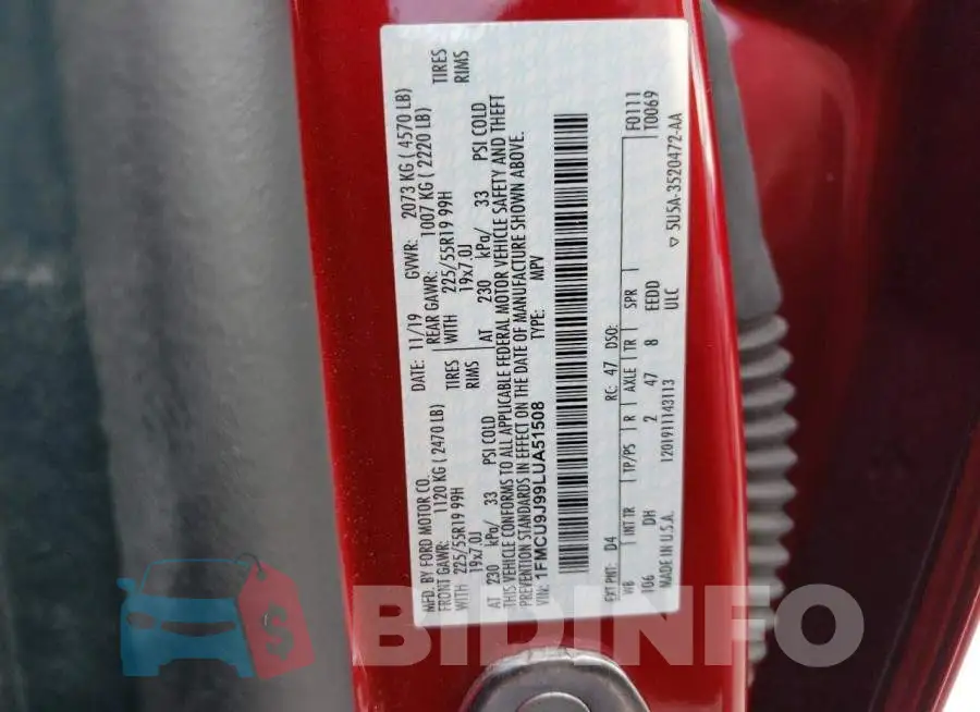 1FMCU9J99LUA51508 Photo# 13