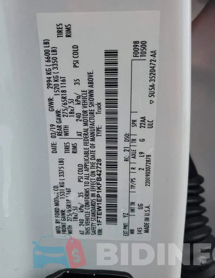 1FTEW1EP1KFB42728 Photo# 12