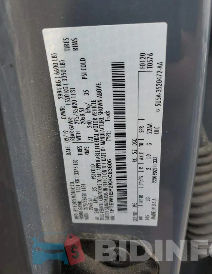 1FTEW1EP2KKC83606 Photo# 12