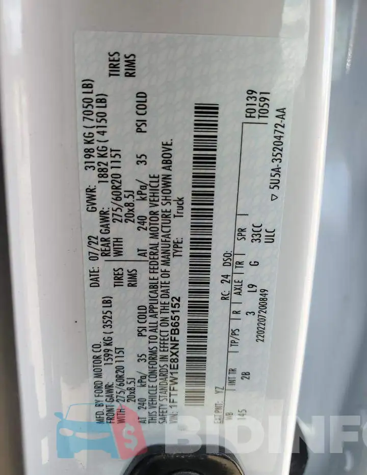 1FTFW1E8XNFB65152 Photo# 12