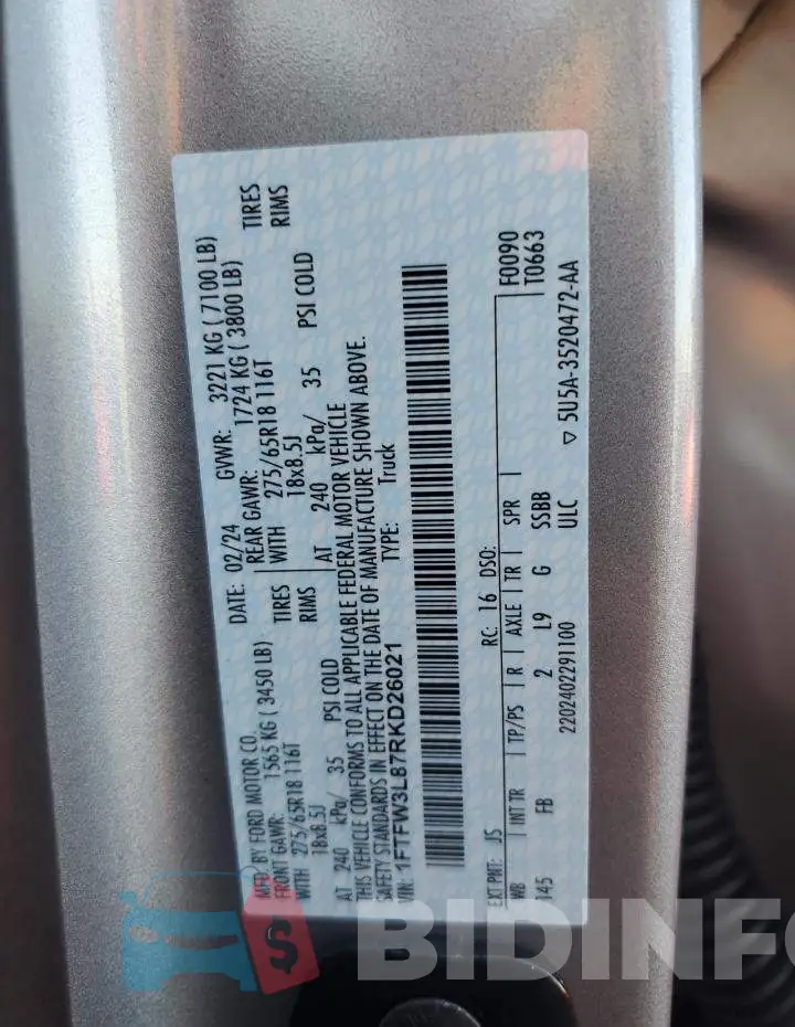 1FTFW3L87RKD26021 Photo# 12