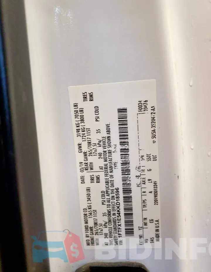 1FTFX1E54KKD18596 Photo# 12