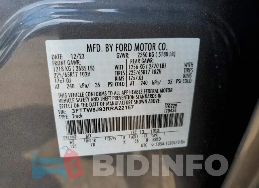 3FTTW8J93RRA22157 Photo# 12