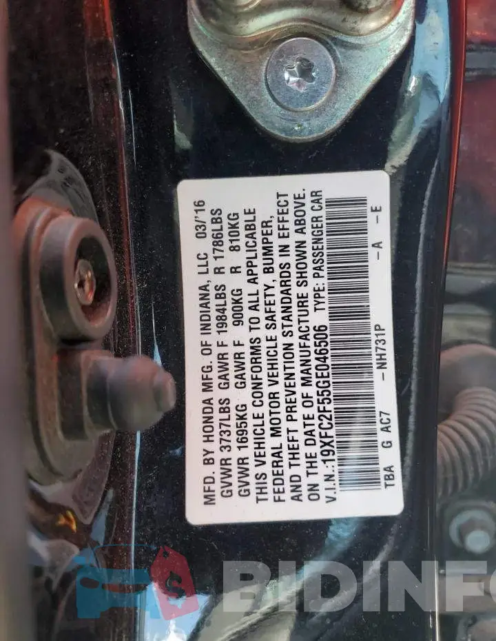 19XFC2F55GE046506 Photo# 13