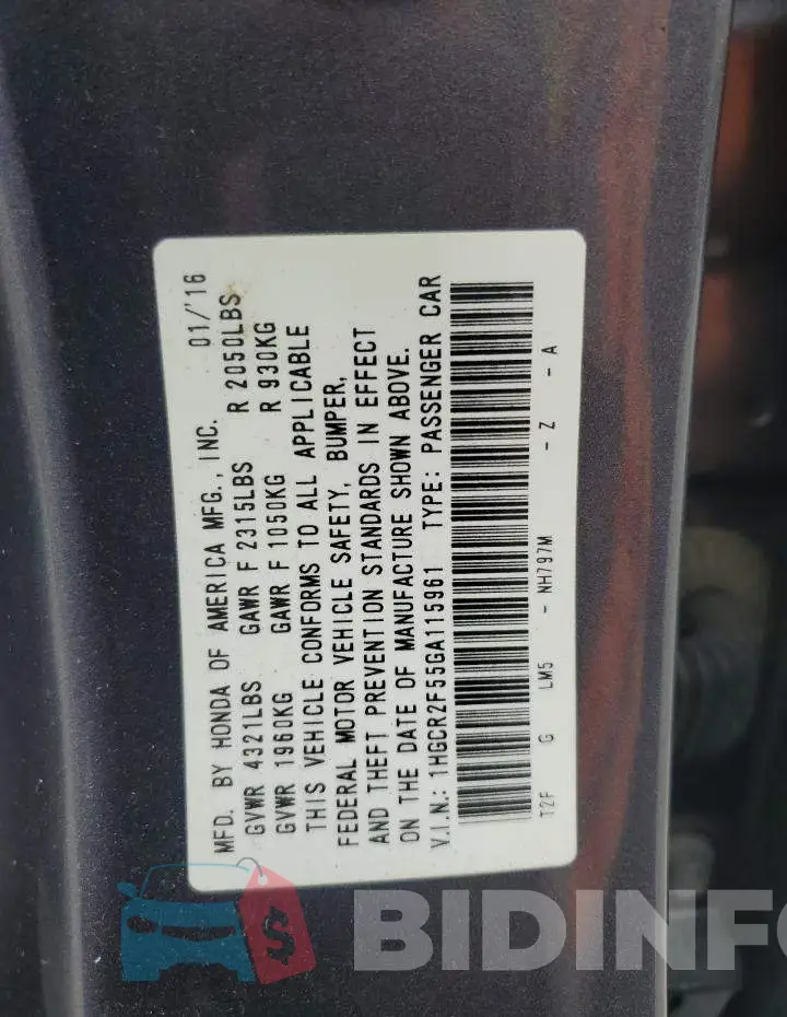 1HGCR2F55GA115961 Photo# 13