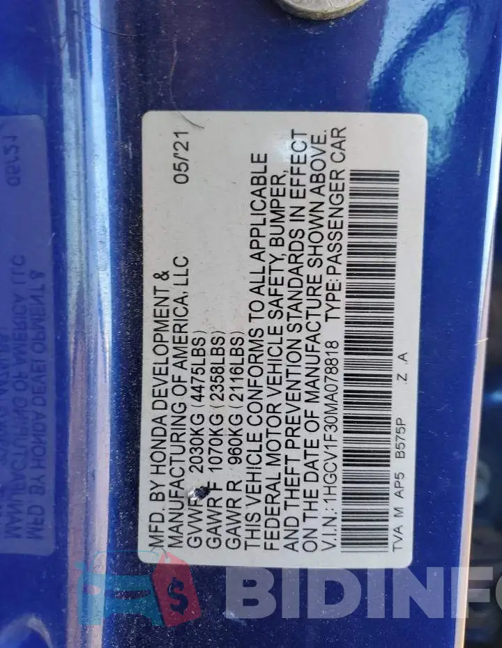 1HGCV1F30MA078818 Photo# 12